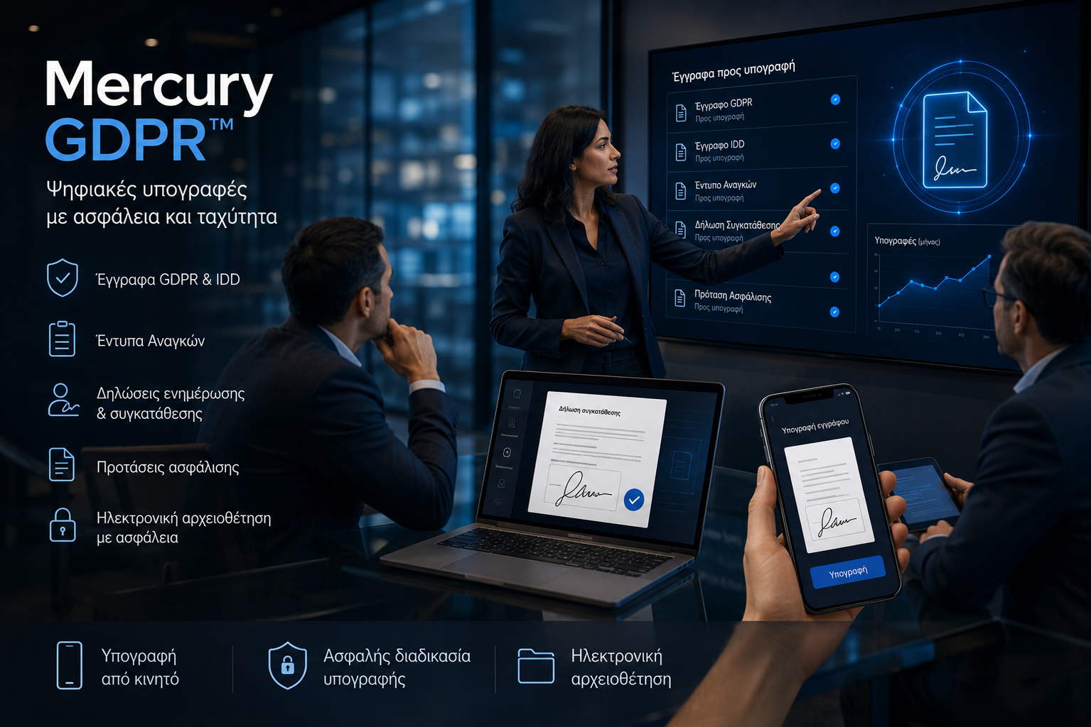 Mercury GDPR™ — Ψηφιακές υπογραφές πελατών μέσω κινητού